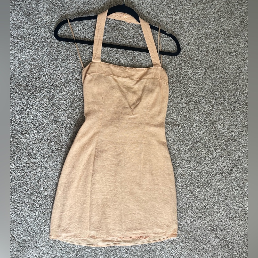Abercrombie Halter Linen Blend Mini Dress, Orange, Size S